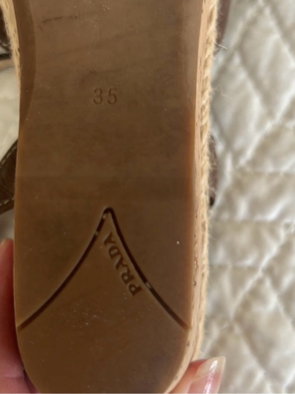Prada Brown Leather Cork Wedge Sandals with Gold Buckle - Picture 8 of 9